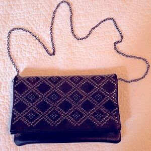 Black crossbody bag with chain strap and metal pattern NWOT